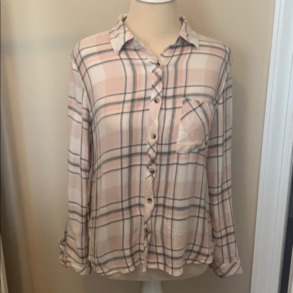 Blush and Gray Button Down Top